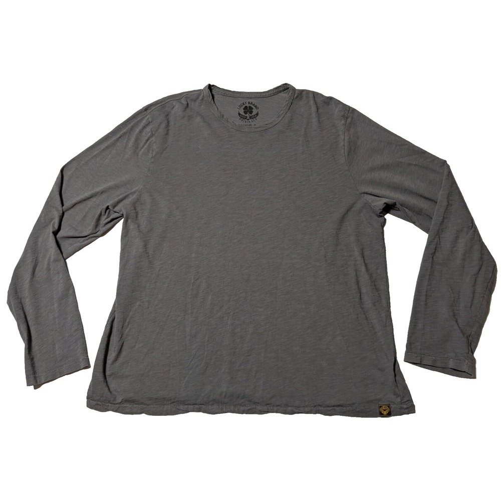 LUCKY BRAND Men Size 2XL Gray Cotton Long Sleeve T-Shirt